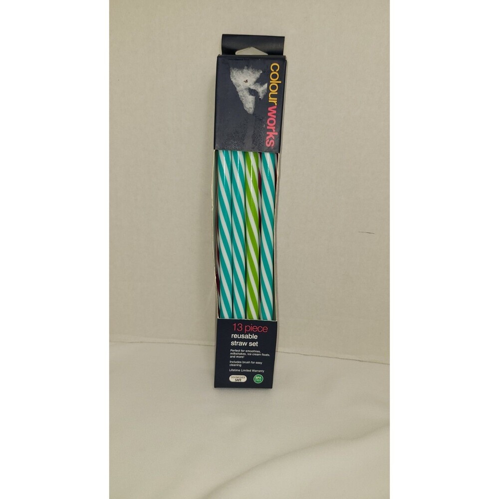 Colourworks 13 Piece Reusable Straw Set w/ Cleaning Brush BPA Free Eco Friendly